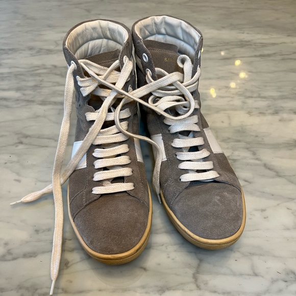 Saint Laurent SL/02H grey suede high top sneakers size 38.5 women’s 8 - Picture 2 of 5
